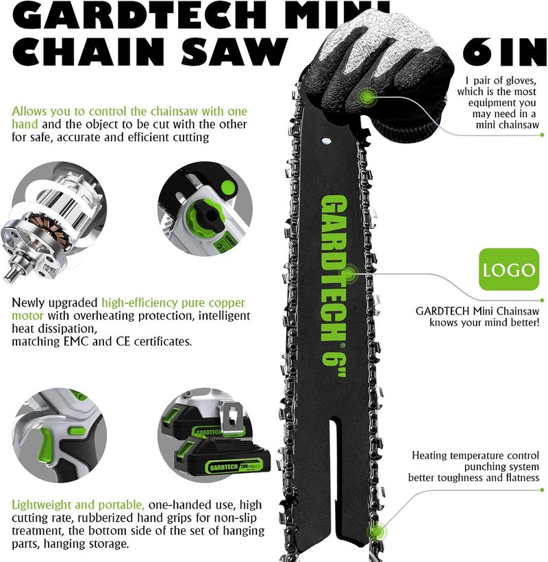 GARDTEC Mini Chainsaw Cordless 6 Inch - Portable Electric Chainsaw Cordless Battery Powered, Handheld Small Chain Saw with 2-side Security Lock [Southpaws Friendly] for Wood Cutting, Pruning Branches - Image 4